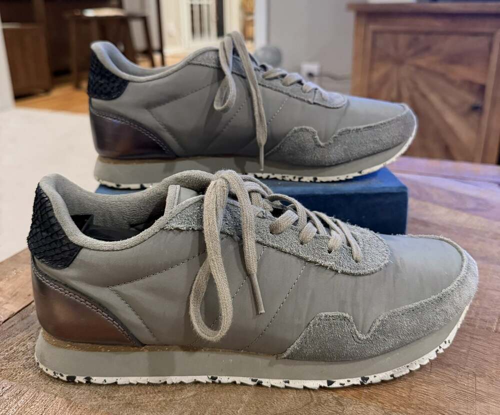 WODEN Women’s 8 Olive Green Suede Nylon Retro Sneakers EU 40 Scandinavian